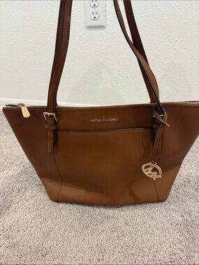Michael Kors Cognac Saffiano Leather Tote with MK Charm